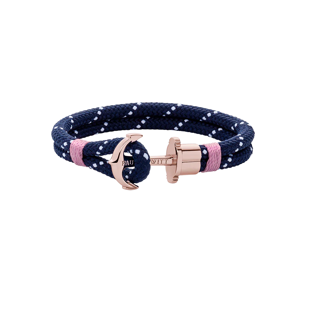 Ankerarmband Phrep Roségold Nylon Marineblau Weiß Rosa