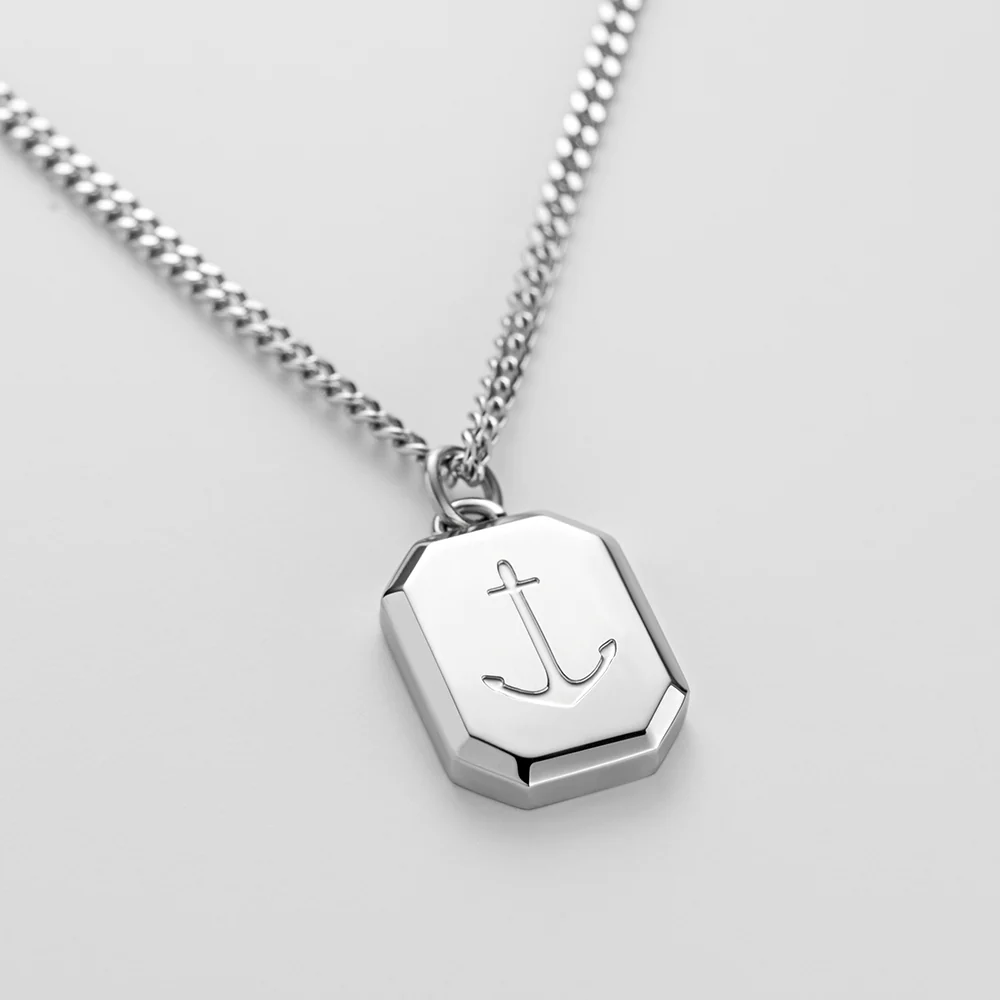 Men's Octagonal Halskette Anchor Silber - Image 3