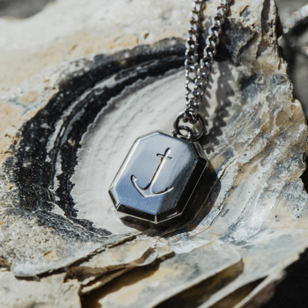 Men's Octagonal Halskette Anchor Silber - Image 4