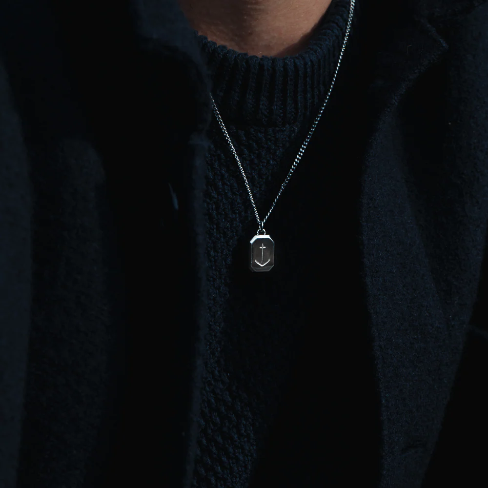 Men's Octagonal Halskette Anchor Silber - Image 5