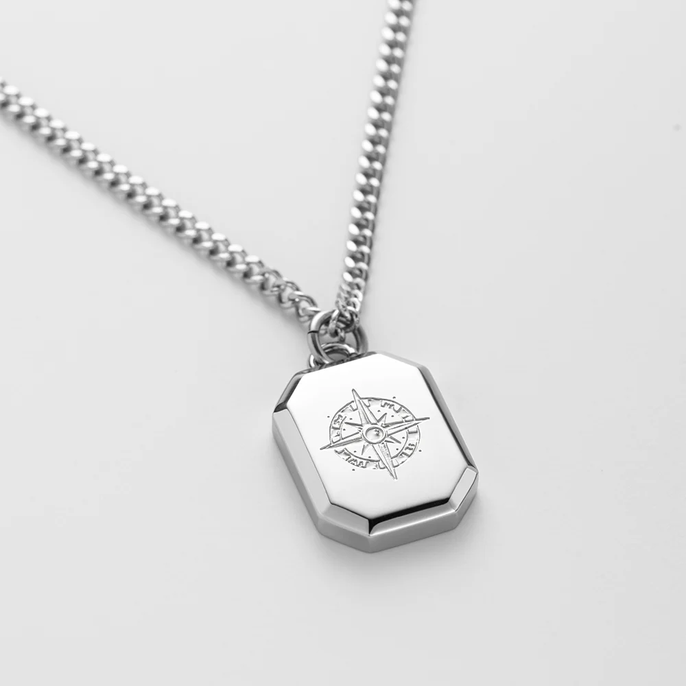 Men's Octagonal Halskette Windrose Silber - Image 3