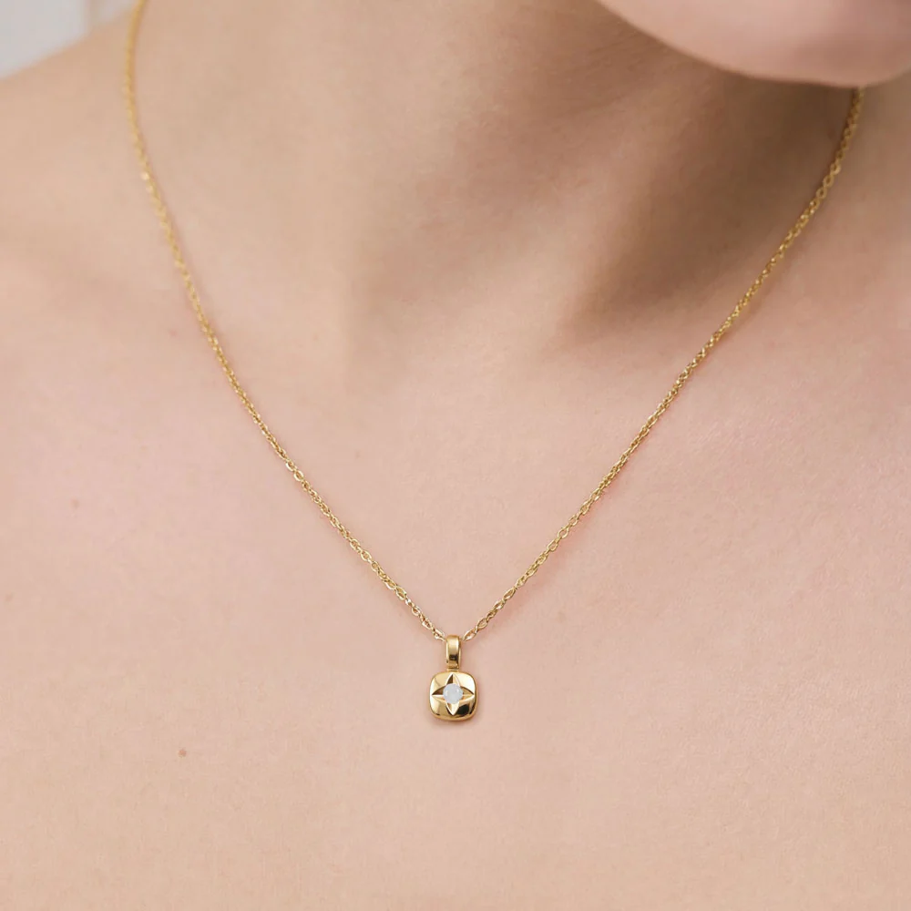 Set Birthstone Charm April und Halskette Gold - Image 4