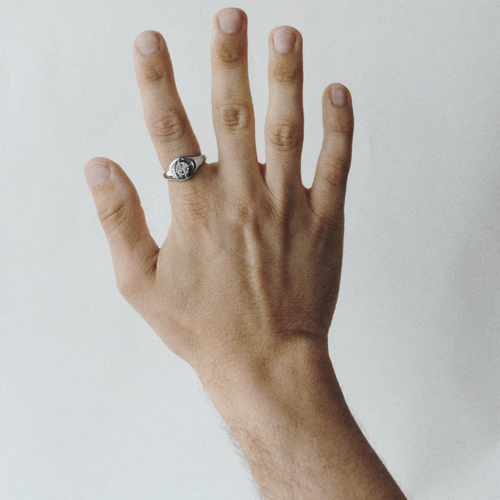 Men's Signet Ring Windrose Silber - Image 4