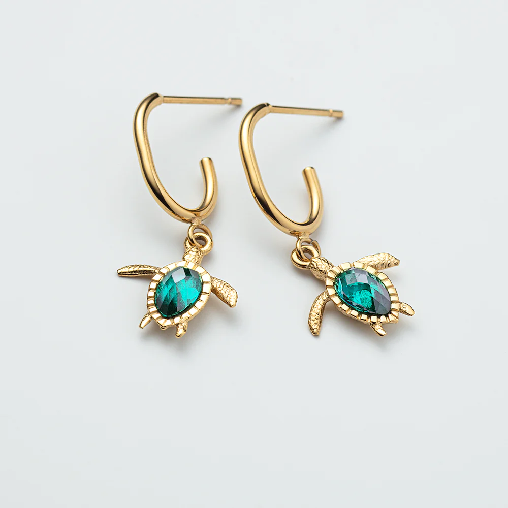Turtle Hoops Ohrring Aquamarine Gold - Image 4